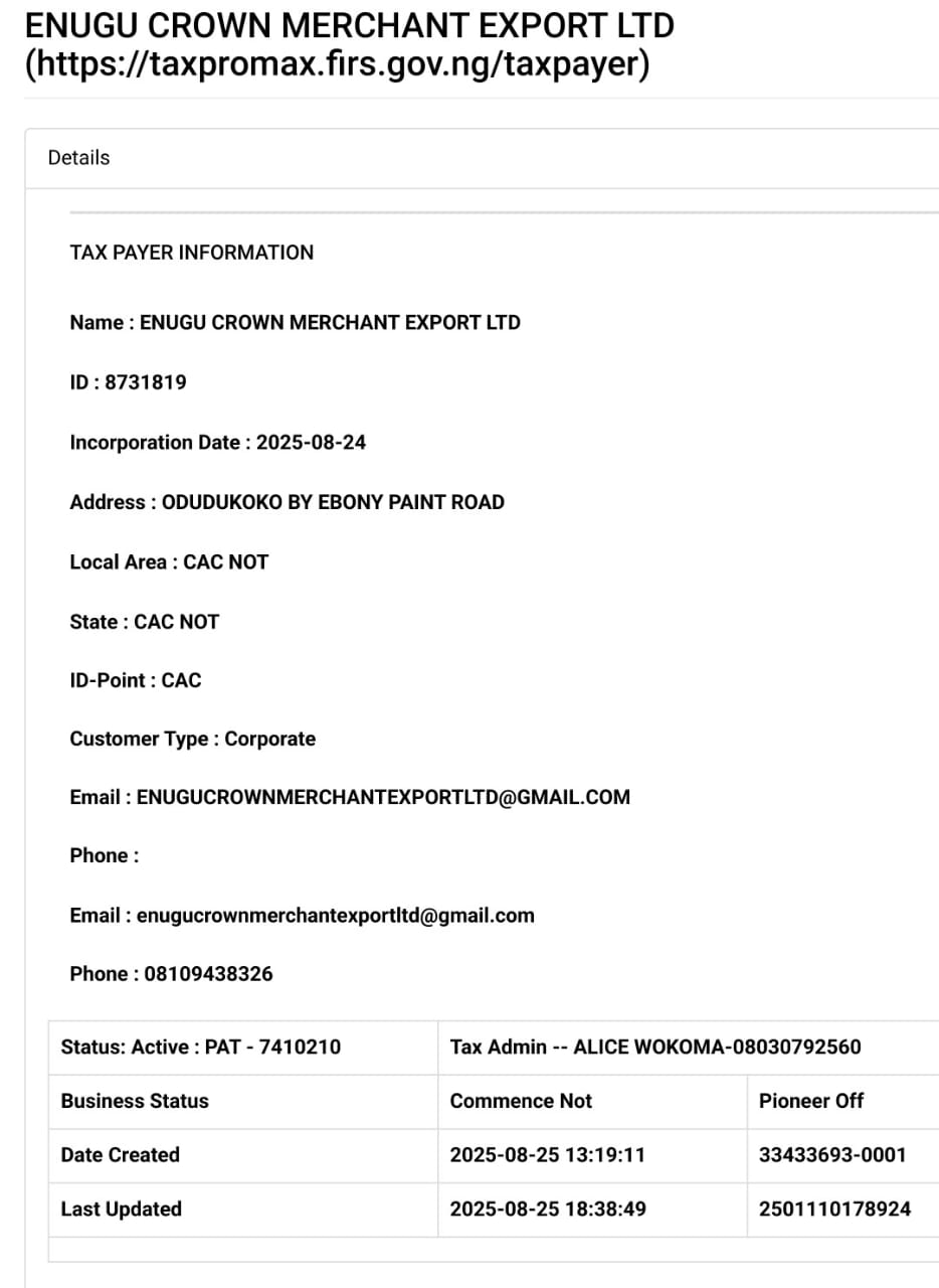 Tax Payer Information